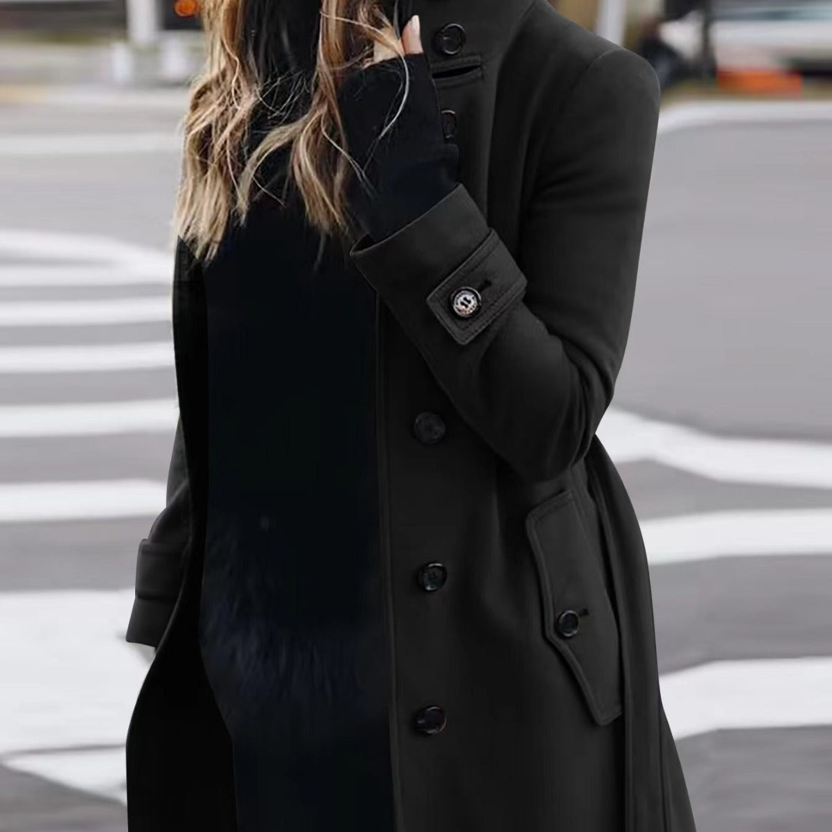 Herbst Winter Neue Wollmantel Damen Slim Fit Strickjacke Großer Mantel Damen Langarm Einreiher Stehkragen Wollmantel