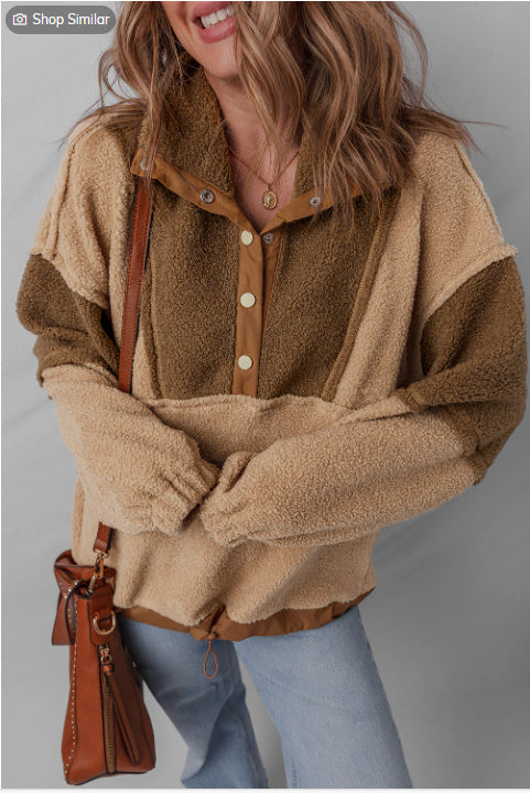 Two-tone Collage Polyester Fiber Sweatshirt