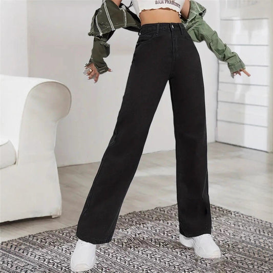 Black Wash Straight Stretch Casual Trousers