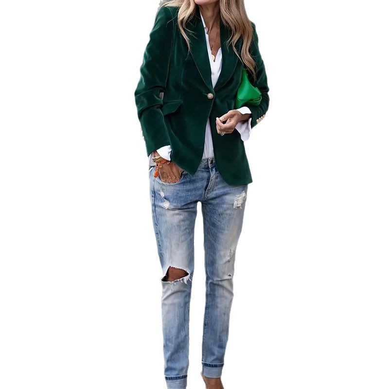 Samt Revers Casual Anzug Business Fashion Slim Einreiher Jacke Outwear Kleidung für Frauen