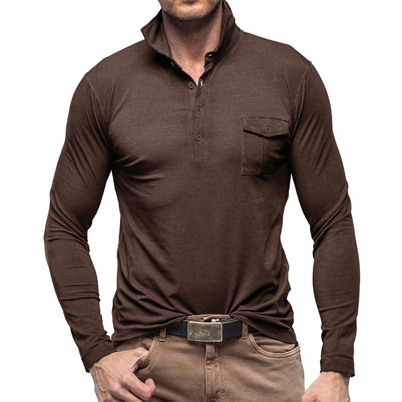Lapel European And American Men's Shirt Solid Color Long Sleeve