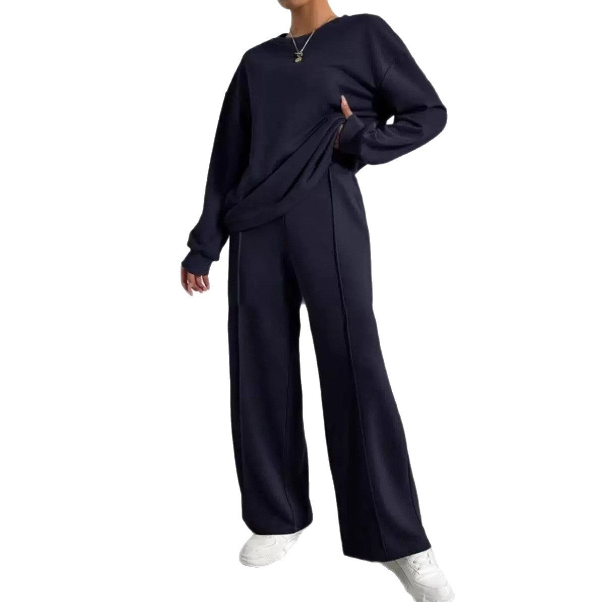 Damen-Twinset mit Rundhalsausschnitt, langen Ärmeln und Hose