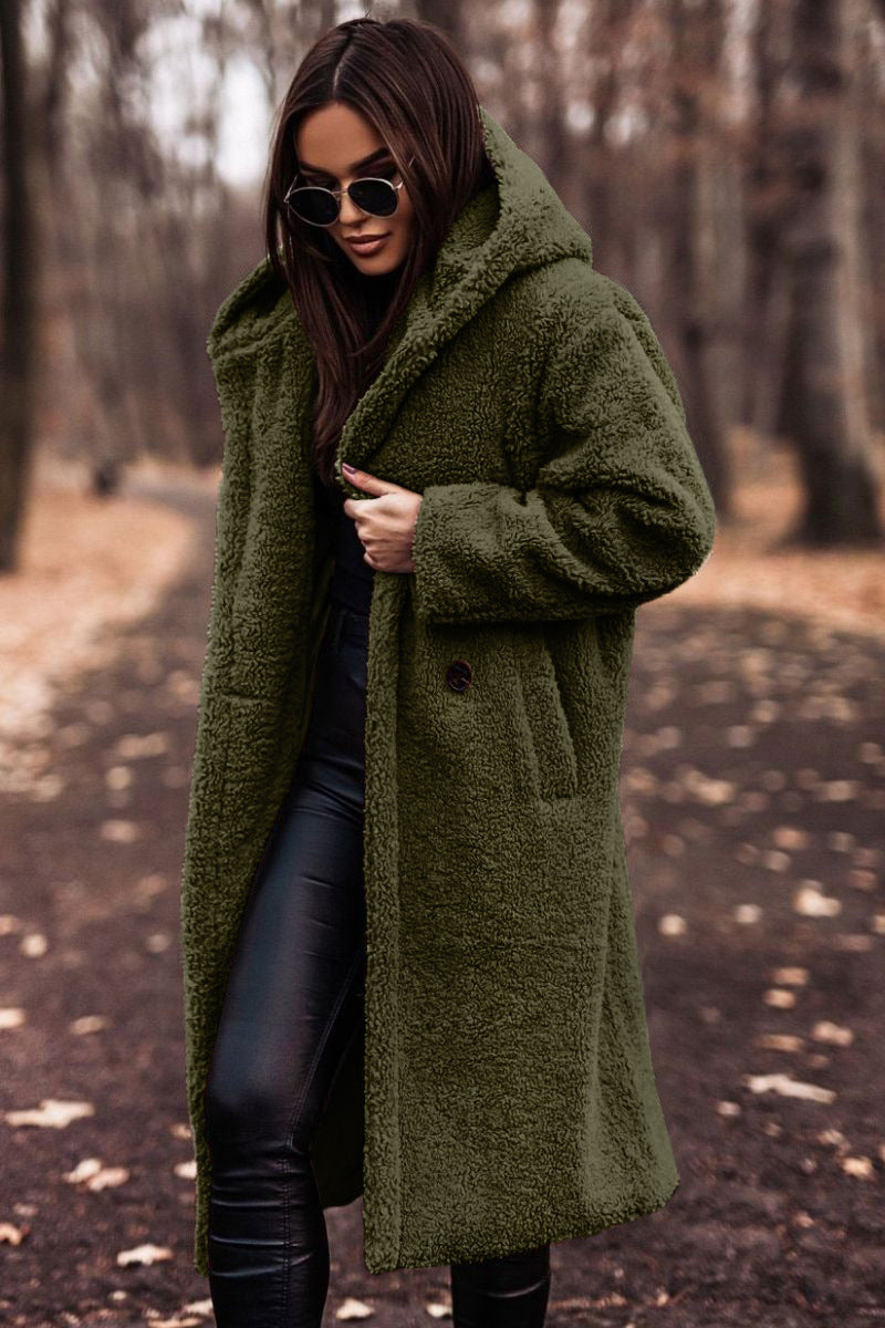 Herbst-Winter-Mode: Eleganter langer Damenmantel aus warmem Plüsch-Fleece, Teddy-Jacke, Damen-Teddy-Mantel, Oberbekleidung