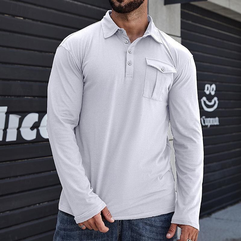 Lapel European And American Men's Shirt Solid Color Long Sleeve