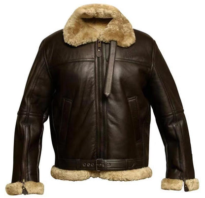 Winter Fur Integrated Thickened Zipper Faux Leather Men's Jacket