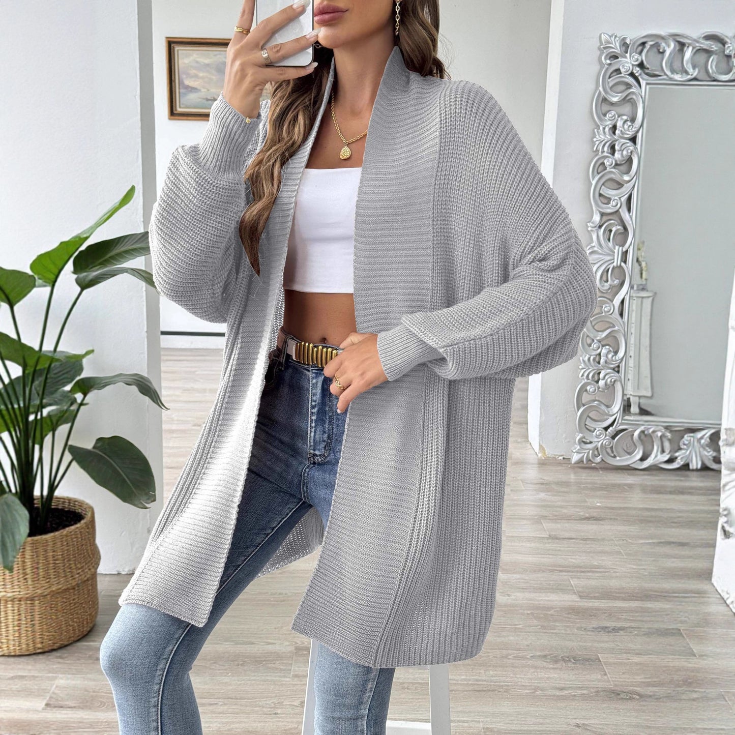 European And American Women's Clothing Simple Loose Sweater Cardigan Multicolor