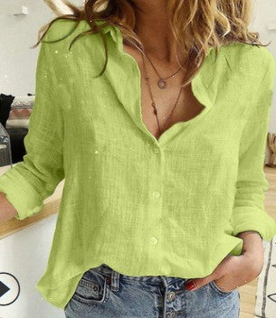 Lapel Long Sleeve Shirt Fashion Solid Color Button Top Women's Clothing