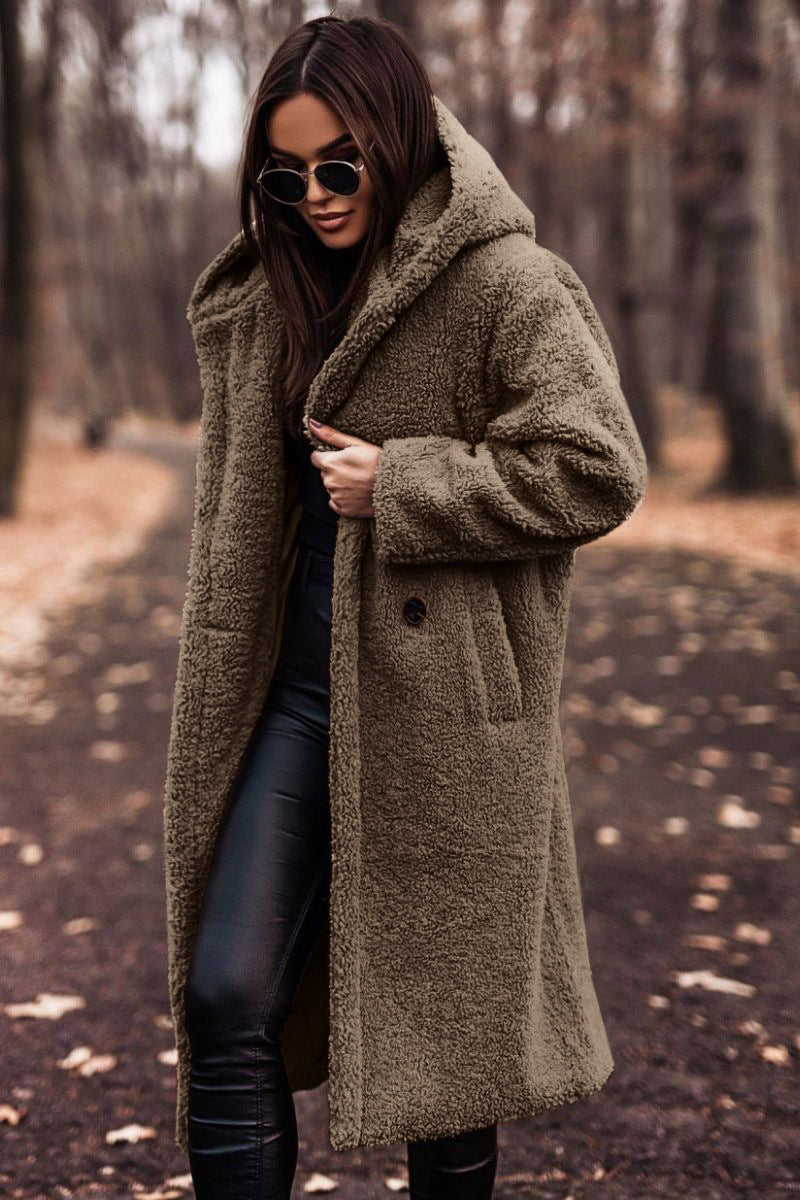 Herbst-Winter-Mode: Eleganter langer Damenmantel aus warmem Plüsch-Fleece, Teddy-Jacke, Damen-Teddy-Mantel, Oberbekleidung