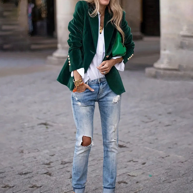 Samt Revers Casual Anzug Business Fashion Slim Einreiher Jacke Outwear Kleidung für Frauen