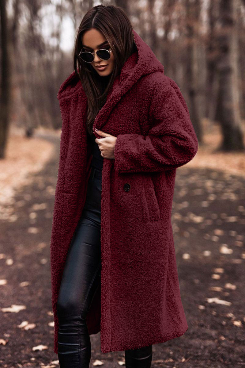 Herbst-Winter-Mode: Eleganter langer Damenmantel aus warmem Plüsch-Fleece, Teddy-Jacke, Damen-Teddy-Mantel, Oberbekleidung