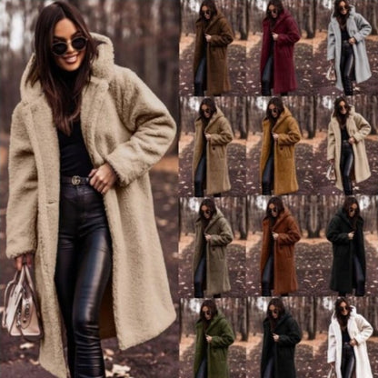 Herbst-Winter-Mode: Eleganter langer Damenmantel aus warmem Plüsch-Fleece, Teddy-Jacke, Damen-Teddy-Mantel, Oberbekleidung
