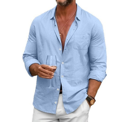 Men's Loose Plus Size Solid Color Shirt Linen Lapel Long Sleeve Casual Shirt