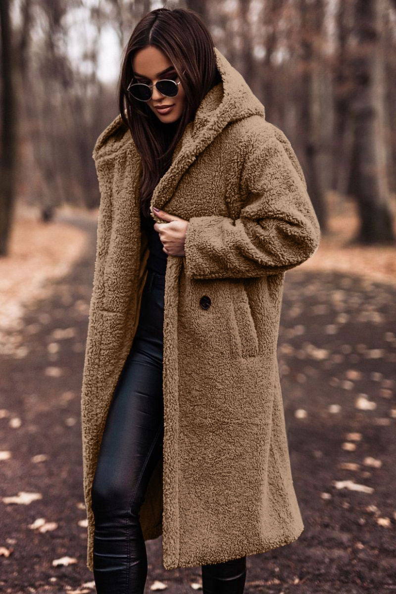 Herbst-Winter-Mode: Eleganter langer Damenmantel aus warmem Plüsch-Fleece, Teddy-Jacke, Damen-Teddy-Mantel, Oberbekleidung