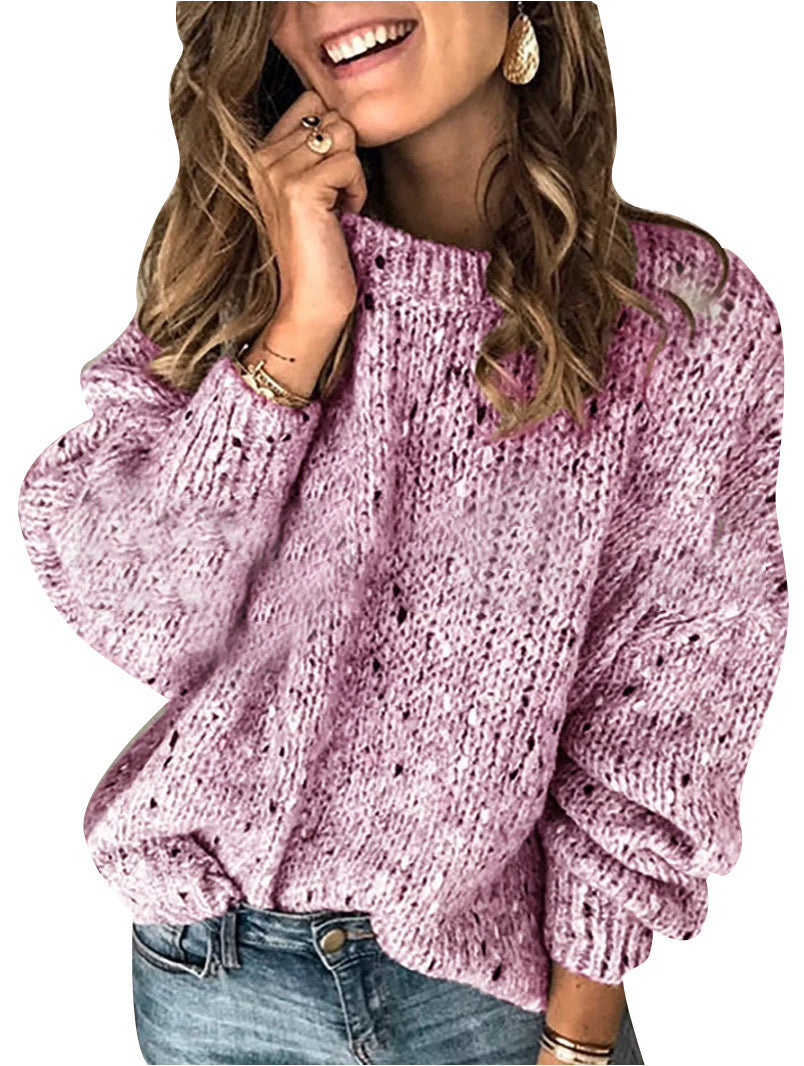 Winterpullover mit Polka-Dots, Strickpullover, modisches, einfarbiges, lockeres Langarm-Top für Damen