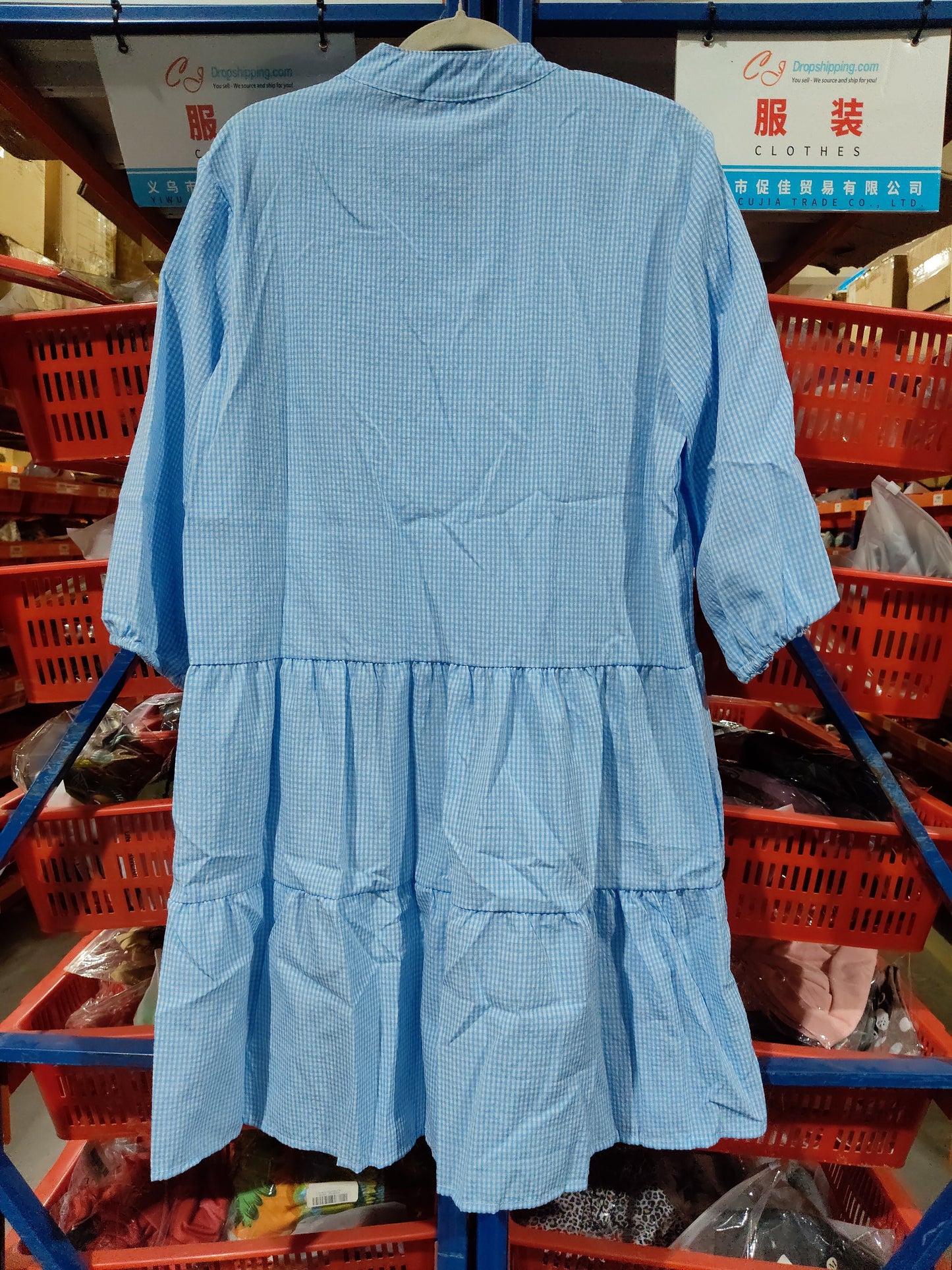 Plaid Printed Ruffle Dress V Neck Button Three-quarter Sleeves Dresses For Women Clothing