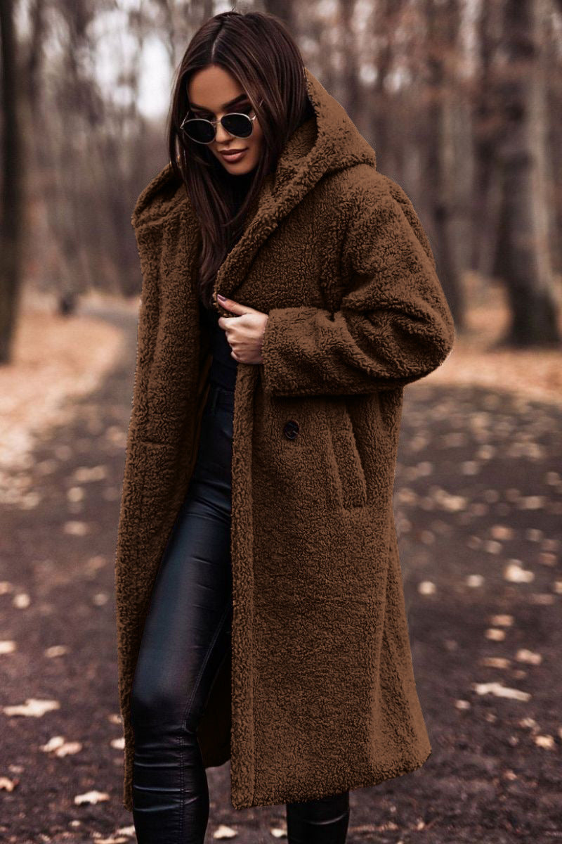 Herbst-Winter-Mode: Eleganter langer Damenmantel aus warmem Plüsch-Fleece, Teddy-Jacke, Damen-Teddy-Mantel, Oberbekleidung