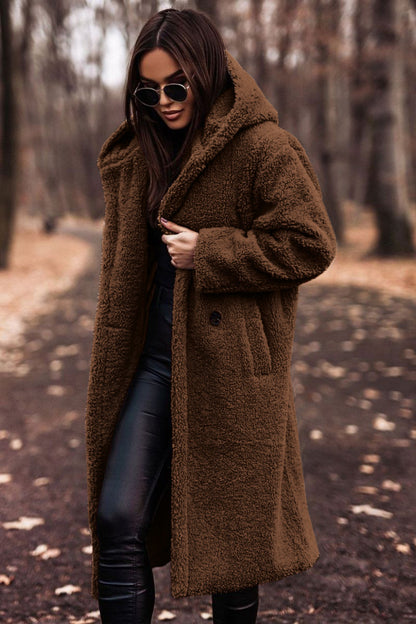Herbst-Winter-Mode: Eleganter langer Damenmantel aus warmem Plüsch-Fleece, Teddy-Jacke, Damen-Teddy-Mantel, Oberbekleidung