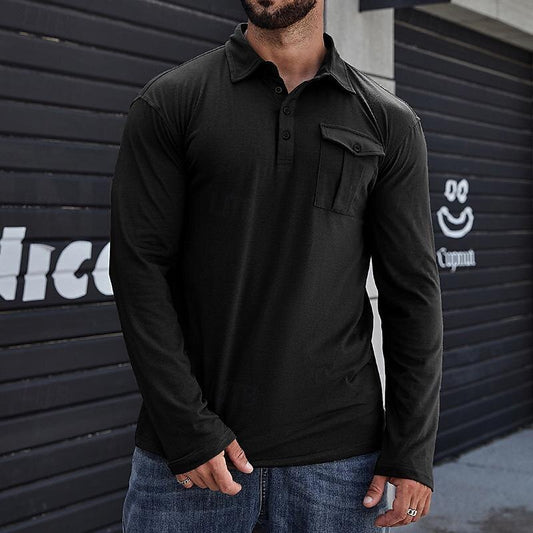 Lapel European And American Men's Shirt Solid Color Long Sleeve