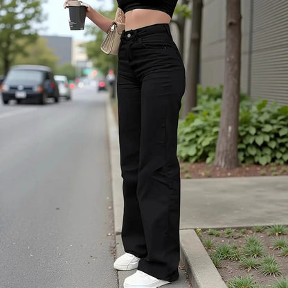 Black Wash Straight Stretch Casual Trousers