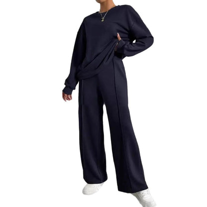 Damen-Twinset mit Rundhalsausschnitt, langen Ärmeln und Hose