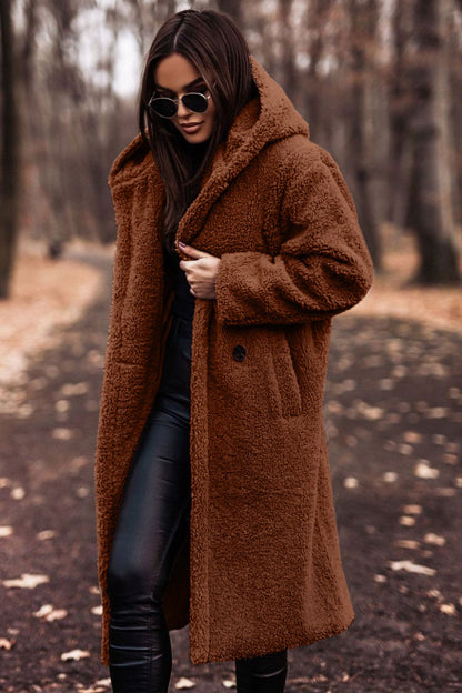 Herbst-Winter-Mode: Eleganter langer Damenmantel aus warmem Plüsch-Fleece, Teddy-Jacke, Damen-Teddy-Mantel, Oberbekleidung