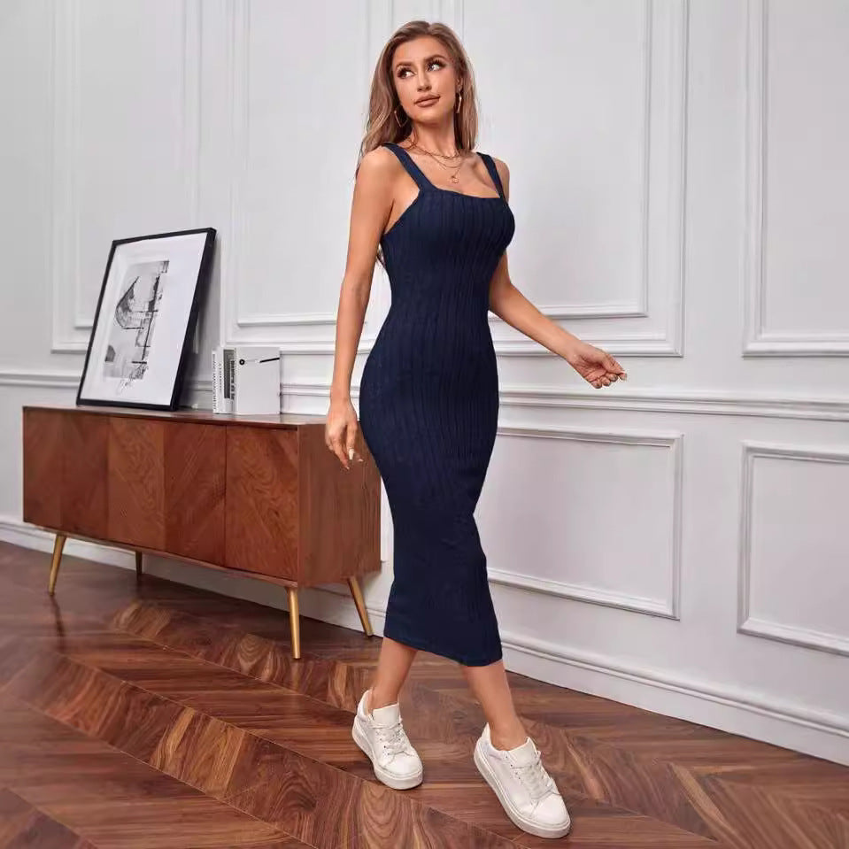 Casual Sunken Stripe Coat Dress Two-piece Set