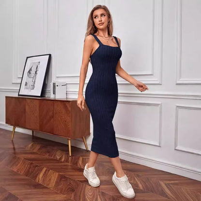 Casual Sunken Stripe Coat Dress Two-piece Set