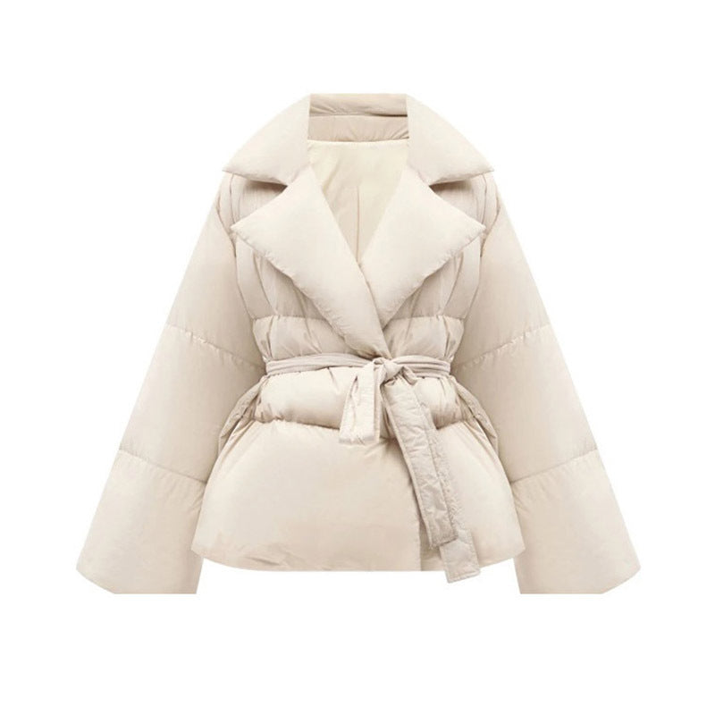 Waist-controlled Lace-up Lapel Long Sleeve Cotton Jacket