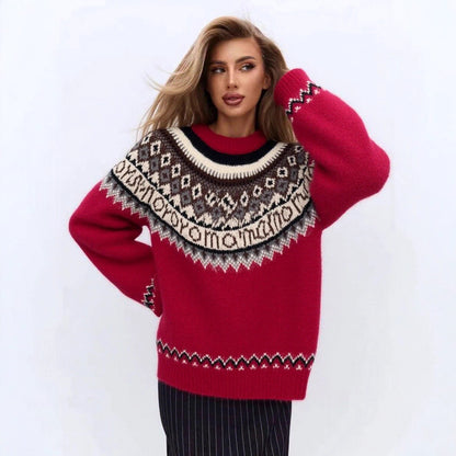 Gemusterter, weicher, flauschiger Pullover mit Atmosphäre – Damenbekleidung