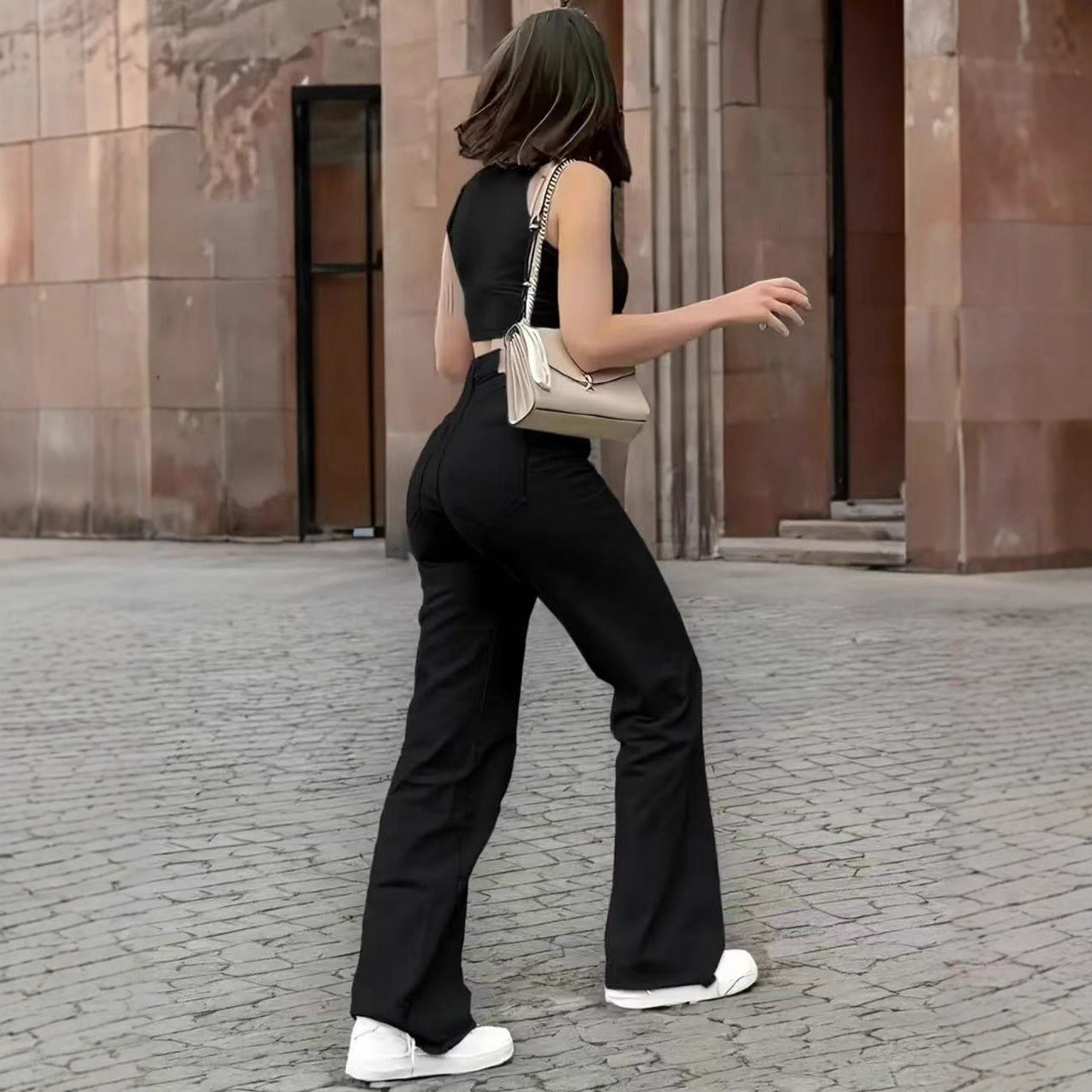 Black Wash Straight Stretch Casual Trousers