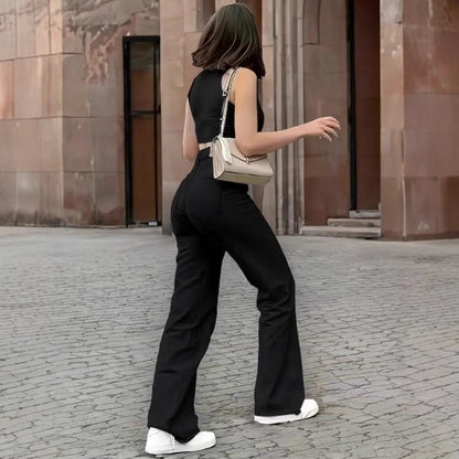 Black Wash Straight Stretch Casual Trousers