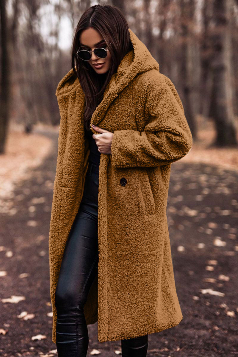 Herbst-Winter-Mode: Eleganter langer Damenmantel aus warmem Plüsch-Fleece, Teddy-Jacke, Damen-Teddy-Mantel, Oberbekleidung