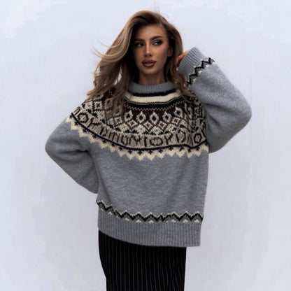 Gemusterter, weicher, flauschiger Pullover mit Atmosphäre – Damenbekleidung